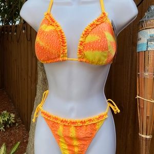 Women's PHAX Orange Yellow Sun Bikini 3 Piece Swimwear Colombia Medium - XL NEW